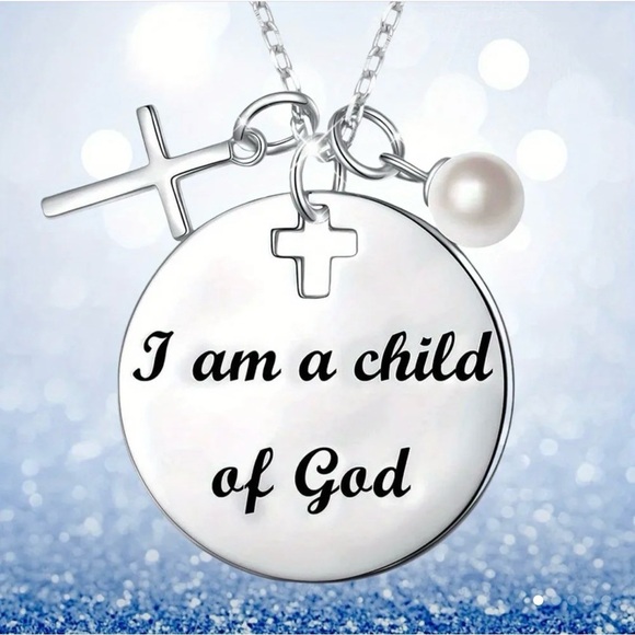 Silver and White Charm Religious Necklace - Picture 1 of 3